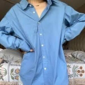 Babaton Linen Blend Blue Button Down Shirt Collared Long Sleeve Top Size M